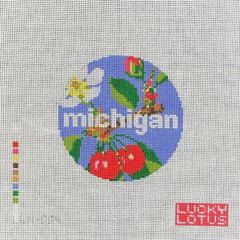 Lucky Lotus Needlepoint Michigan Travel Round Needlepoint Canvas