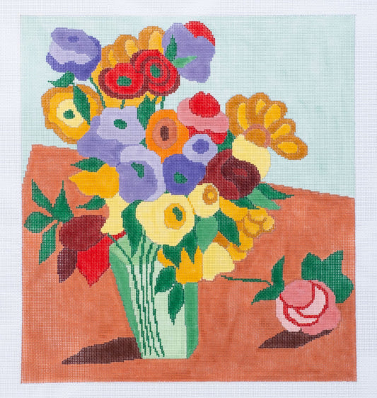 Changing Woman Designs Van Gogh - Japanese Vase with Roses and Anenomes Needlepoint Canvas