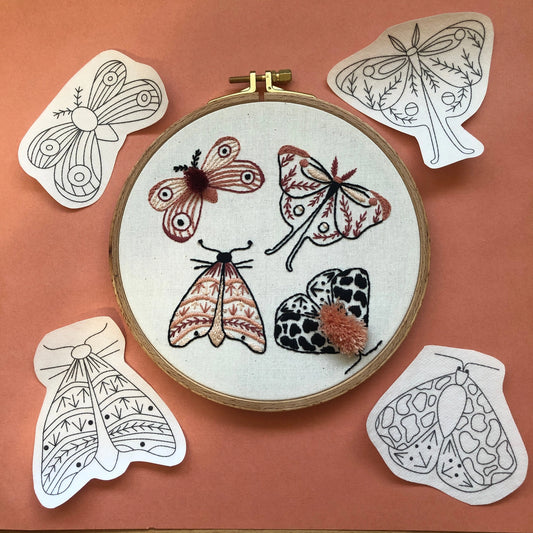 M Creative J Moths Peel Stick & Stitch Embroidery Patterns
