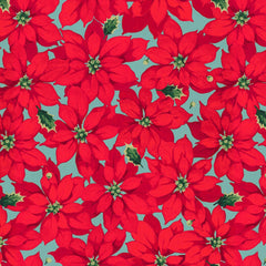 Martha Negley Little Poinsettia Cotton Fabric - Red