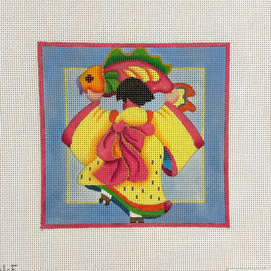 Melissa Shirley Designs Japanese Figure with Fish Needlepoint Canvas