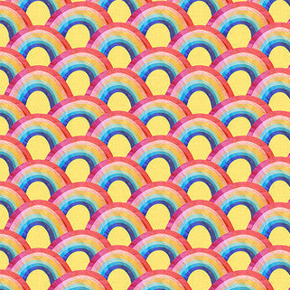 Mia Charro Bloom Rainbow Flow Cotton Fabric - Yellow