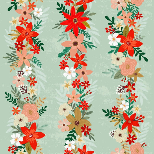 Mia Charro Christmas Delight Cotton Fabric - Sage