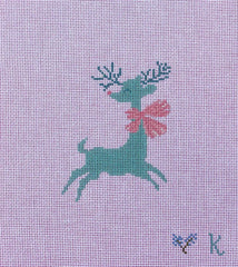The Collection Designs Kay Irby Teal Reindeer with Bow Needlepoint Canvas
