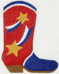 Kate Dickerson Needlepoint Collections Mini Cowgirl Boot - Patriotic Shooting Stars Needlepoint Canvas