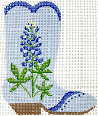 Kate Dickerson Needlepoint Collections Mini Cowgirl Boot Bluebonnets Needlepoint Canvas
