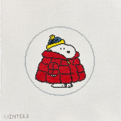 Officially Needlepoint Snoopy In Puffer Coat Round Needlepoint Canvas