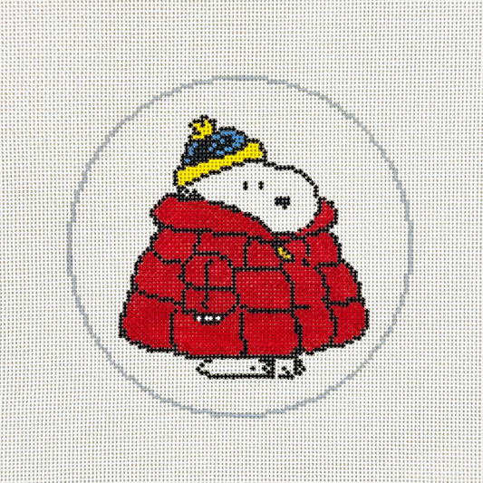 Officially Needlepoint Snoopy In Puffer Coat Round Needlepoint Canvas