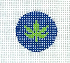 Kate Dickerson Needlepoint Collections Planet Earth Key Ring Insert Green Weed Leaf on Blue Needlepoint Canvas