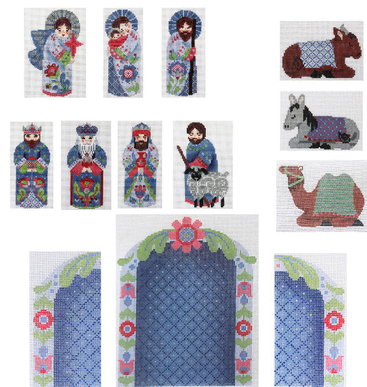 PLD Designs Abigail Cecile Nativity with Creche Needlepoint Canvas Set of 13 - Lavender