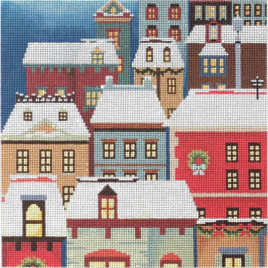 PLD Designs Abigail Cecile Christmas Eve Town Pillow Needlepoint Canvas