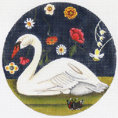 PLD Designs Catherine Nolin Floral Swan Ornament Needlepoint Canvas