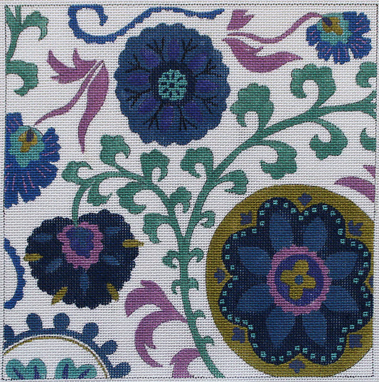 PLD Designs Steve Haskamp Blue Floral Square Needlepoint Canvas