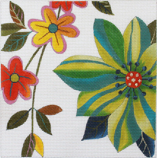PLD Designs Steve Haskamp Floral Square Green Needlepoint Canvas