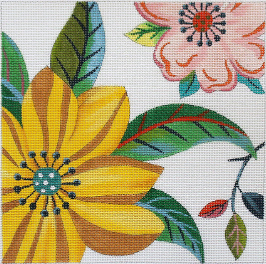 PLD Designs Steve Haskamp Floral Square Yellow Needlepoint Canvas