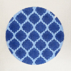 Kate Dickerson Needlepoint Collections Insert - Quatrefoils - Royal Blue on Sky Blue Needlepoint Canvas - 4 Round