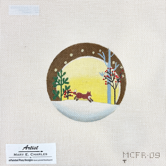 Painted Pony Designs Mary E Charles Fox & Moon Round Needlepoint Canvas