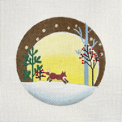 Painted Pony Designs Mary E Charles Fox & Moon Round Needlepoint Canvas