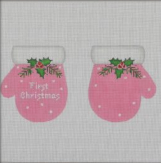 Pepperberry Designs First Christmas Mittens Needlepoint Canvas - Pink