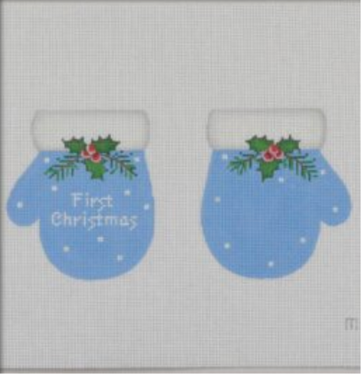 Pepperberry Designs First Christmas Mittens Needlepoint Canvas - Blue