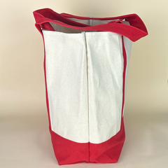 Planet Earth Large Cotton Canvas Self Finishing Tote Bag - Red