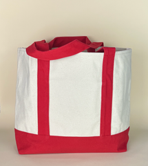 Planet Earth Large Cotton Canvas Self Finishing Tote Bag - Red
