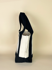 Planet Earth Small Cotton Canvas Self Finishing Tote Bag - Black