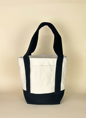 Planet Earth Small Cotton Canvas Self Finishing Tote Bag - Black