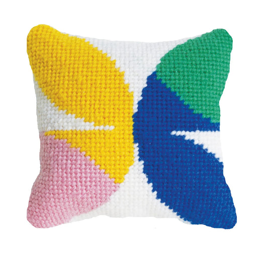 Pompom Design Mini Flores Pillow Needlepoint Kit - Blue and Green