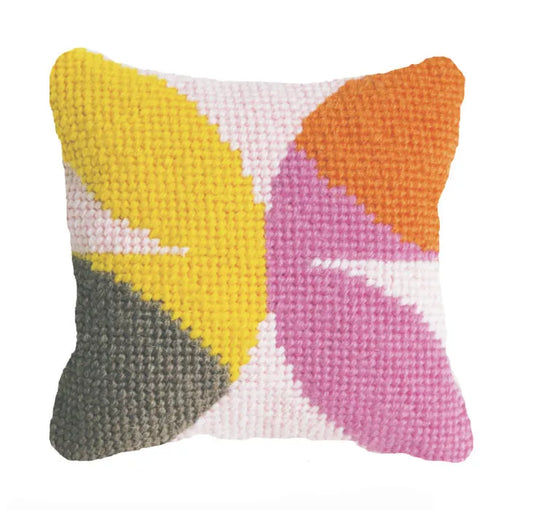 Pompom Design Mini Flores Pillow Needlepoint Kit - Orange and Pink