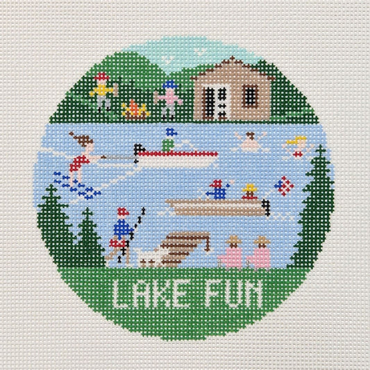 Doolittle Stitchery Lake Fun Round Needlepoint Canvas