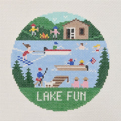 Doolittle Stitchery Lake Fun Travel Round Needlepoint Canvas