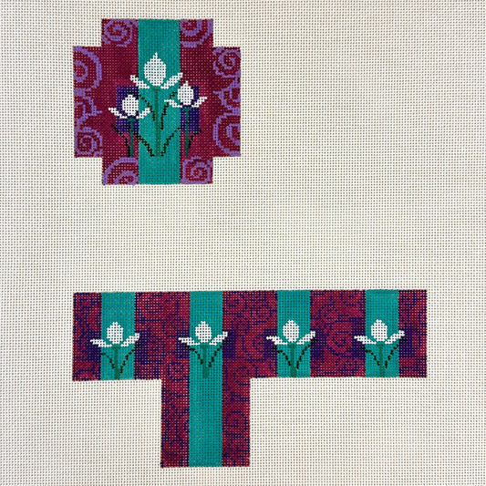 Ruth Schmuff Flower Stripe 3D Gift Box Needlepoint Canvas