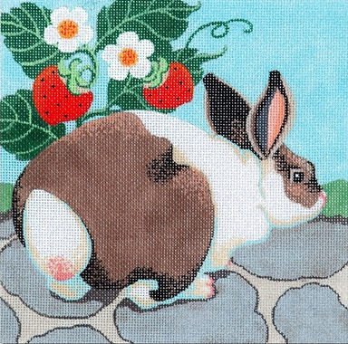 Shorebird Studios Squares: Rabbit and Strawberries Needlepoint Canvas