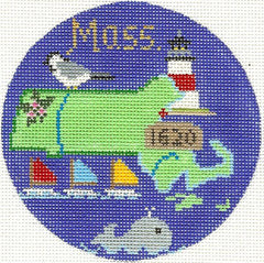 Silver Needle Massachusetts Ornament Needlepoint Canvas