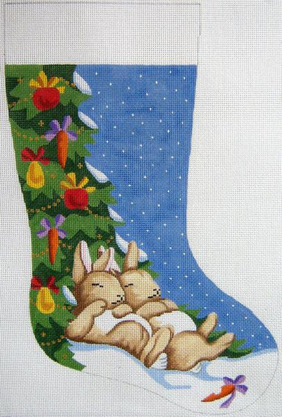 Silver Needle Napping Bunnies Stocking Needlepoint Canvas