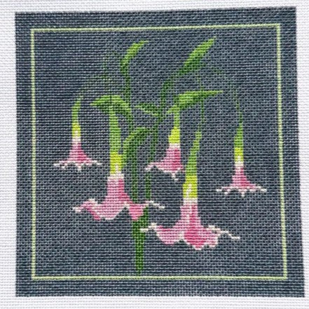 Spellbound Stitchery Dark Floral Angel's Trumpet Needlepoint Canvas