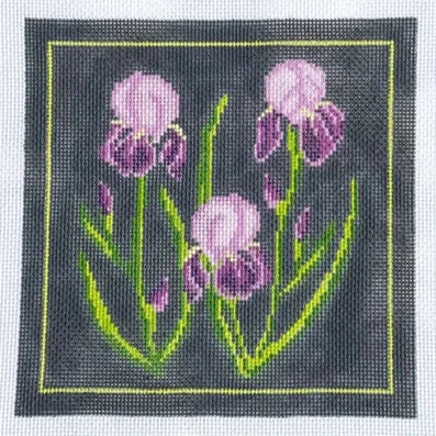 Spellbound Stitchery Dark Floral Iris Needlepoint Canvas