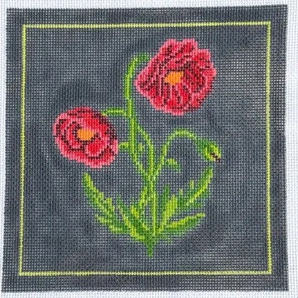 Spellbound Stitchery Dark Floral Poppy Needlepoint Canvas