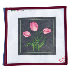Spellbound Stitchery Dark Floral Tulip Needlepoint Canvas