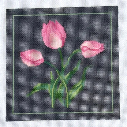 Spellbound Stitchery Dark Floral Tulip Needlepoint Canvas