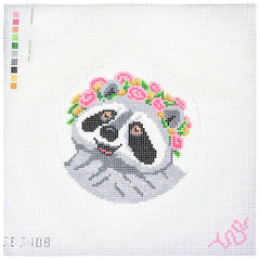 Spellbound Stitchery Flower Crown Raccoon Needlepoint Canvas
