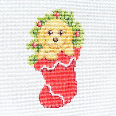 Spellbound Stitchery Golden Lab Puppy In Stocking Needlepoint Canvas