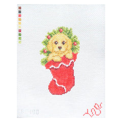 Spellbound Stitchery Golden Lab Puppy In Stocking Needlepoint Canvas