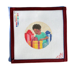 Spellbound Stitchery Kat Clayton Black Christmas Boy with Presents Needlepoint Canvas