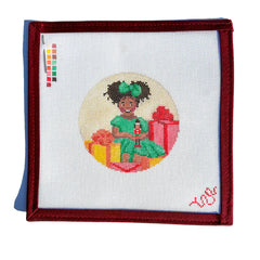 Spellbound Stitchery Kat Clayton Black Christmas Girl with Nutcracker Needlepoint Canvas