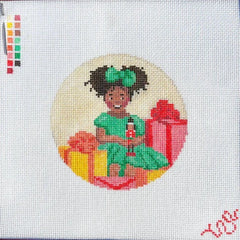 Spellbound Stitchery Kat Clayton Black Christmas Girl with Nutcracker Needlepoint Canvas