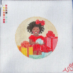 Spellbound Stitchery Kat Clayton Black Christmas Girl with Presents Needlepoint Canvas