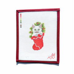 Spellbound Stitchery White Kitten Stocking Needlepoint Canvas