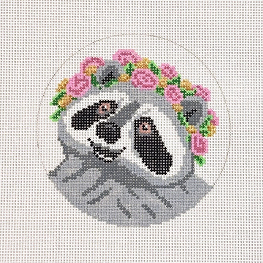 Spellbound Stitchery Flower Crown Raccoon Needlepoint Canvas